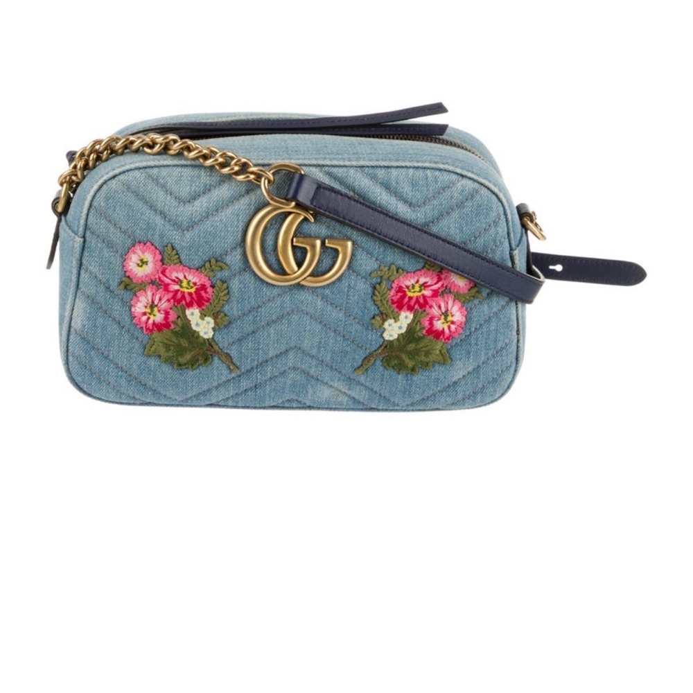 Gucci Marmont denim Floral Embroidered crossbody Bag